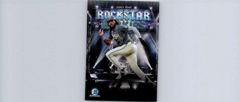 Baseball card of James Wood Rockstar Rookies from 2025 Bowman series