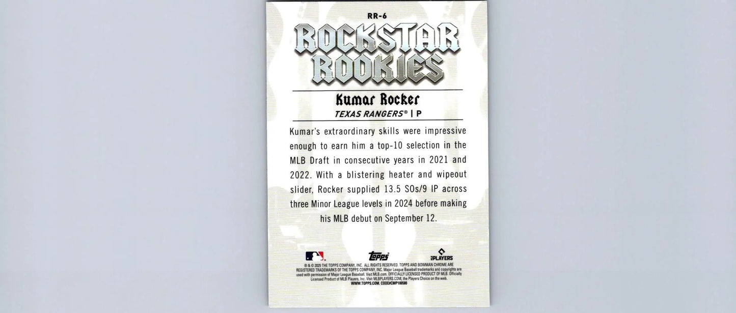 Kumar Rocker baseball card from 2025 Bowman Rockstar Rookies series