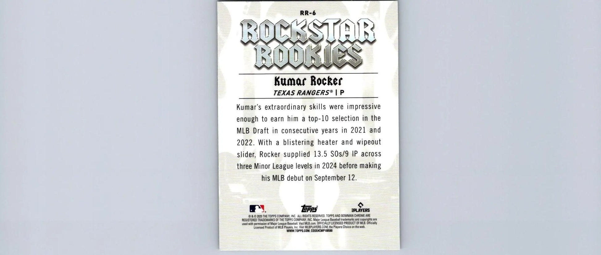 Kumar Rocker baseball card from 2025 Bowman Rockstar Rookies series