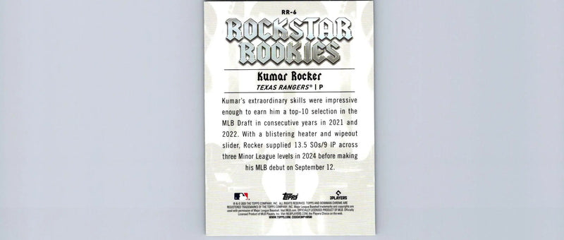 Kumar Rocker baseball card from 2025 Bowman Rockstar Rookies series