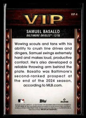 2025 Bowman Samuel Basallo #VIP-4 Very Important Prospects Baltimore Orioles