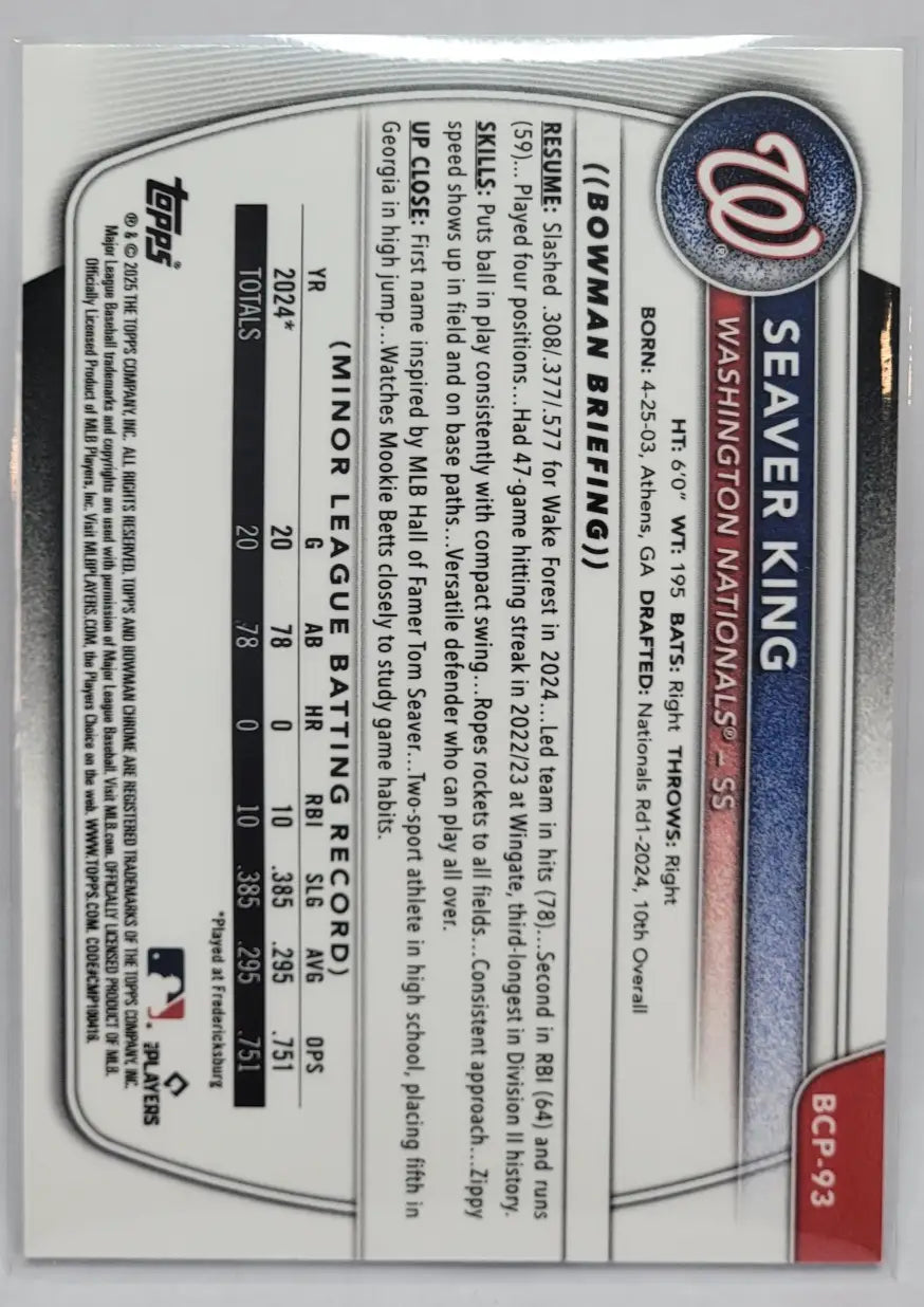 Seaver King baseball card featuring Bowman Seaver King Reptilian Refractor design