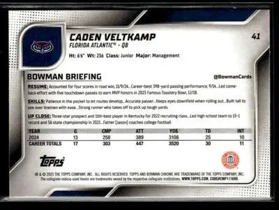 2025 Bowman U Chrome #41 Caden Veltkamp Yellow Mini-Diamond Refractor #/350 - Baseball Card Single
