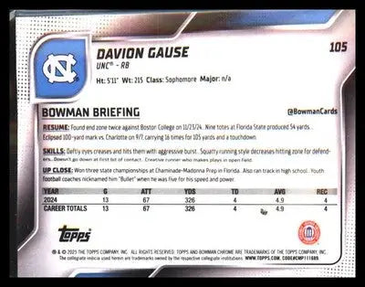 2025 Bowman University Chrome #105 Davion Gause - Football Card Single