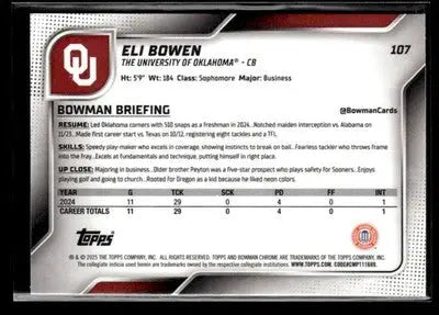 2025 Bowman University Chrome #107 Eli Bowen - Other