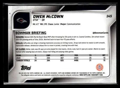 2025 Bowman University Chrome #145 Owen McCown - Football Card Single