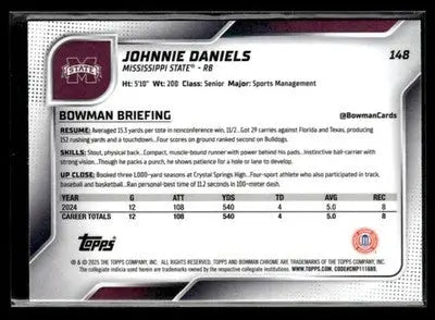 2025 Bowman University Chrome #148 Johnnie Daniels - Baseball Card Single