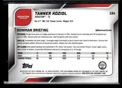 2025 Bowman University Chrome #154 Tanner Koziol - Baseball Card Single