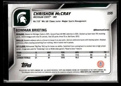 2025 Bowman University Chrome #155 Chrishon McCray - Baseball Card Single