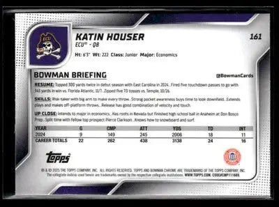 2025 Bowman University Chrome #161 Katin Houser - Baseball Card Single