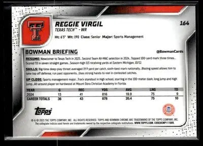 2025 Bowman University Chrome #164 Reggie Virgil - Baseball Card Single