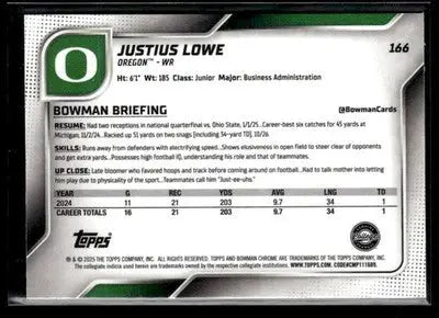2025 Bowman University Chrome #166 Justius Lowe - Football Card Single
