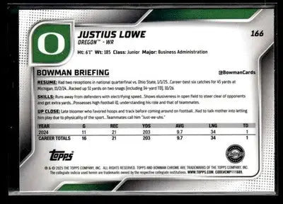 2025 Bowman University Chrome #166 Justius Lowe Xfractor - Baseball Card Single
