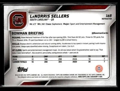 2025 Bowman University Chrome #168 LaNorris Sellers Refractor - Baseball Card Single
