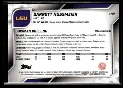 2025 Bowman University Chrome #189 Garrett Nussmeier - Baseball Card Single
