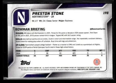 2025 Bowman University Chrome #198 Preston Stone - Other