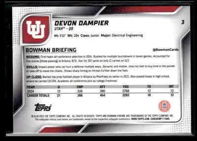 2025 Bowman University Chrome #3 Devon Dampier - Football Card Single