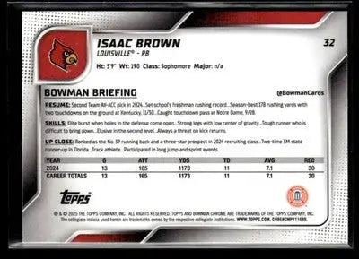 2025 Bowman University Chrome #32 Isaac Brown - Baseball Card Single