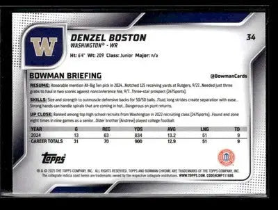 2025 Bowman University Chrome #34 Denzel Boston - Baseball Card Single