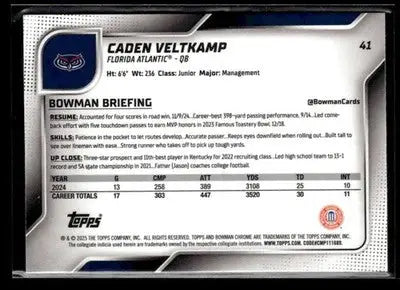 2025 Bowman University Chrome #41 Caden Veltkamp - Baseball Card Single