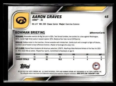 2025 Bowman University Chrome #45 Aaron Graves - Baseball Card Single
