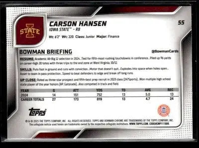 2025 Bowman University Chrome #55 Carson Hansen - Baseball Card Single
