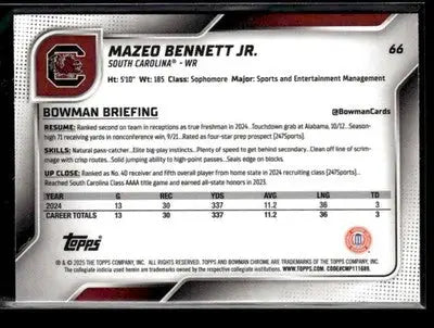 2025 Bowman University Chrome #66 Mazeo Bennett Jr. - Football Card Single