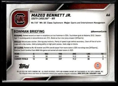 2025 Bowman University Chrome #66 Mazeo Bennett Jr. Yellow Refractor #/350 - Baseball Card Single