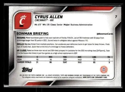2025 Bowman University Chrome #7 Cyrus Allen - Other