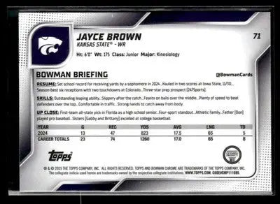 2025 Bowman University Chrome #71 Jayce Brown - Other