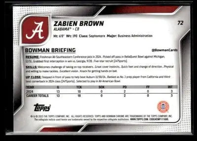 2025 Bowman University Chrome #72 Zabien Brown - Other
