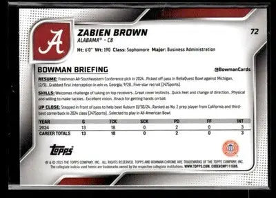 2025 Bowman University Chrome #72 Zabien Brown Xfractor - Other