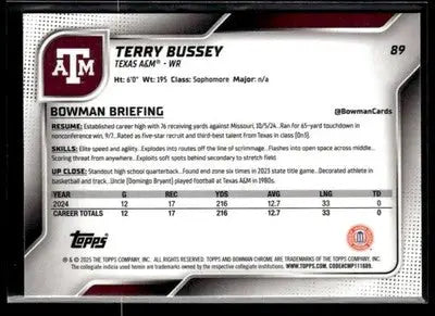 2025 Bowman University Chrome #89 Terry Bussey - Baseball Card Single