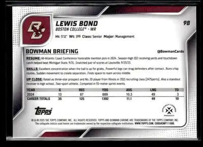2025 Bowman University Chrome #98 Lewis Bond - Baseball Card Single