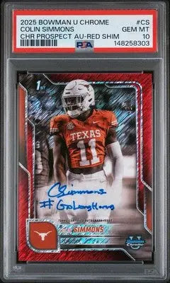 2025 Bowman University Chrome Colin Simmons Red Shimmer Auto /5 PSA 10 - Baseball Card Single