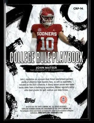 2025 Bowman University Chrome #CRP-14 John Mateer College Rule Playbook - Other