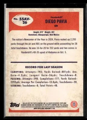 2025 Bowman University Chrome Diego Pavia #55AV-26 1955 Bowman Commodores - Football Card Single