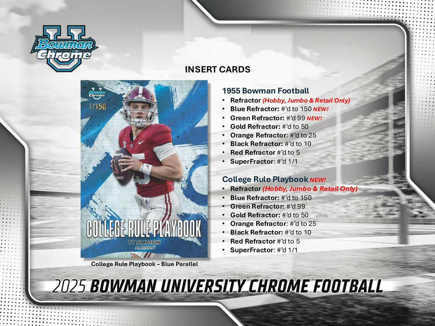 2025 Bowman University Chrome Football Hobby Jumbo Box | Columbia Sports Cards