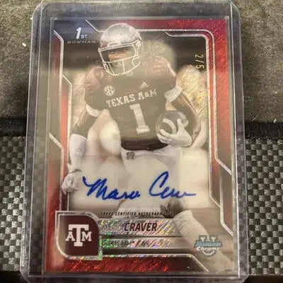 2025 Bowman University Chrome Football Mario Craver Red Shimmer Auto /5 - Football Card Single