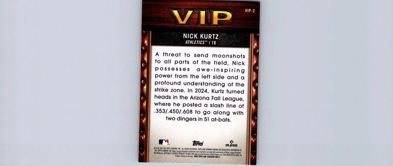 Baseball card of Nick Kurtz from 2025 Bowman VIP-2 Important Prospects series
