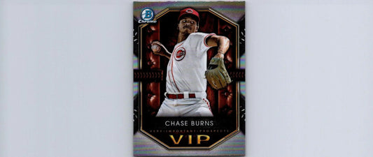 Chase Burns baseball card from 2025 Bowman VIP-7 featuring important prospects