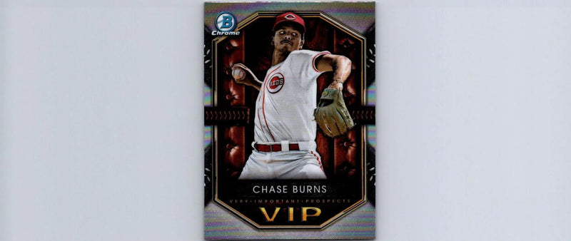 Chase Burns baseball card from 2025 Bowman VIP-7 featuring important prospects