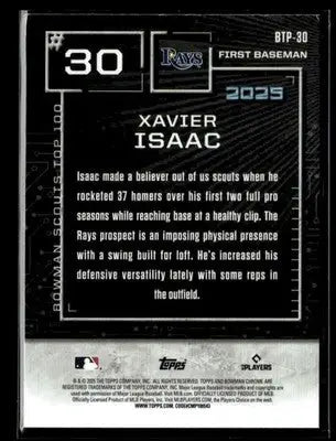 2025 Bowman Xavier Isaac #BTP-30 Bowman Scouts Top 100 Tampa Bay Rays