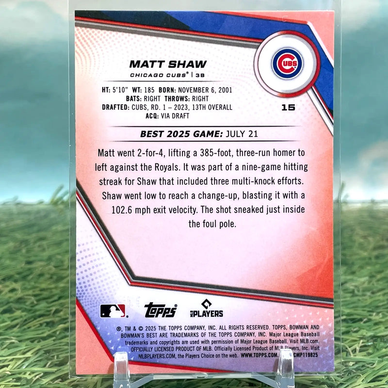 2025 Bowman’s Best Matt Shaw (RC) Purple Lazer Refractor Rookie #/250 Cubs - Baseball Card Single