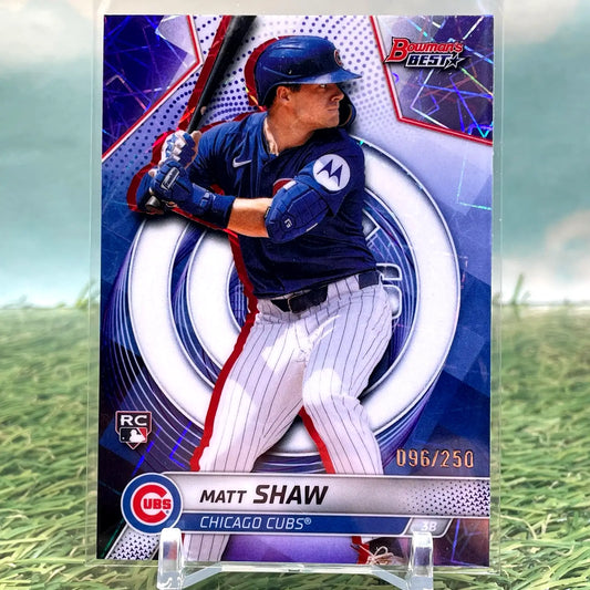 2025 Bowman’s Best Matt Shaw (RC) Purple Lazer Refractor Rookie #/250 Cubs - Baseball Card Single