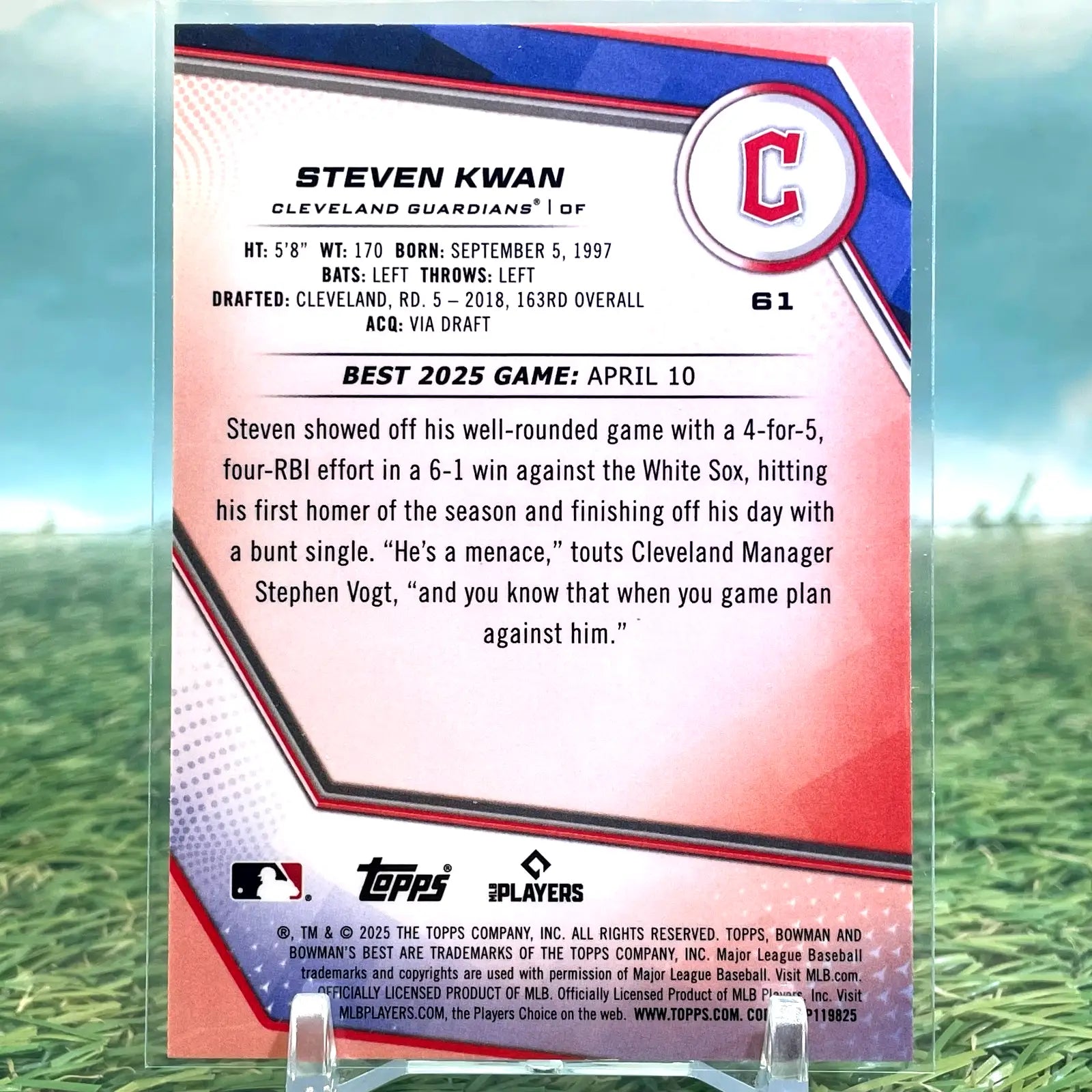 2025 Bowman’s Best Steven Kwan #61 Blue Lazer Refractor /150 Guardians - Baseball Card Single