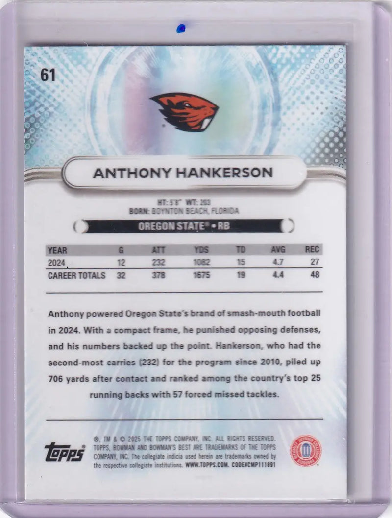 2025 Bowmans Best University 53/199 Aqua Lava #61 Anthony Hankerson- Oregon St