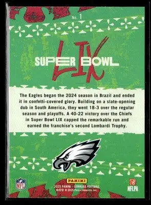 2025 Donruss #1 Philadelphia Eagles Super Bow LIX Champions - Football Card Single