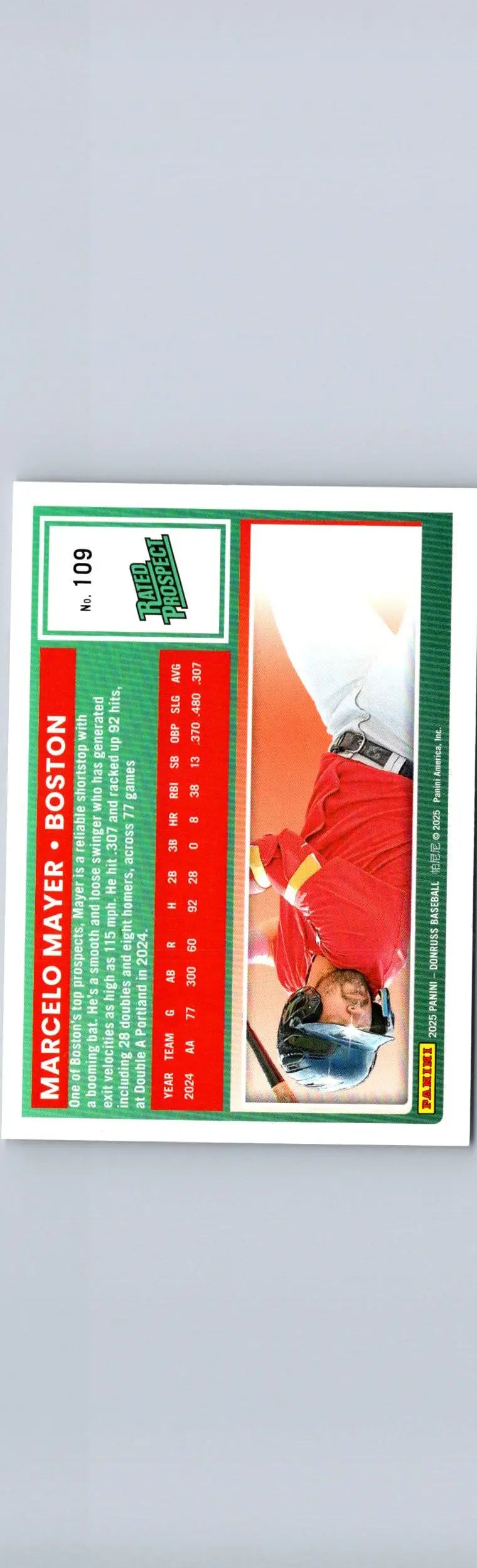 Baseball card featuring Marcelo Mayer of the Boston Red Sox from 2025 Donruss #109