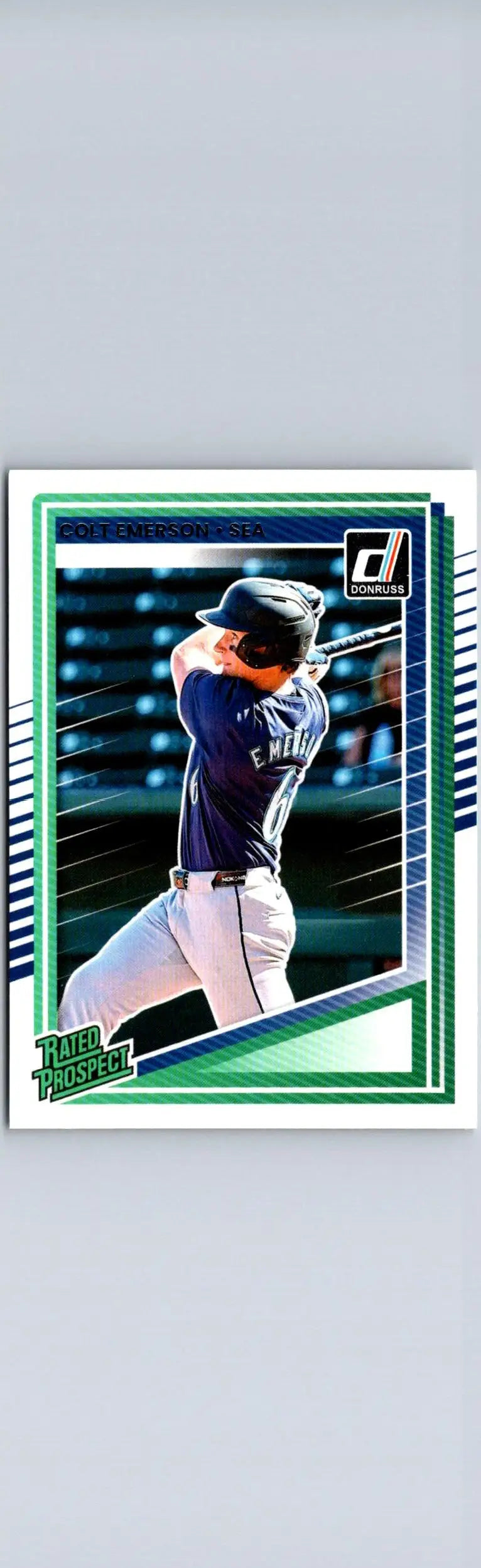Baseball trading card featuring Colt Emerson swinging a bat from 2025 Donruss #180